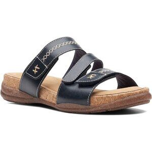 Clarks Women's Roseville Bay Flat Sandal  Black Ankle Strap Open Toe NEW 6 M